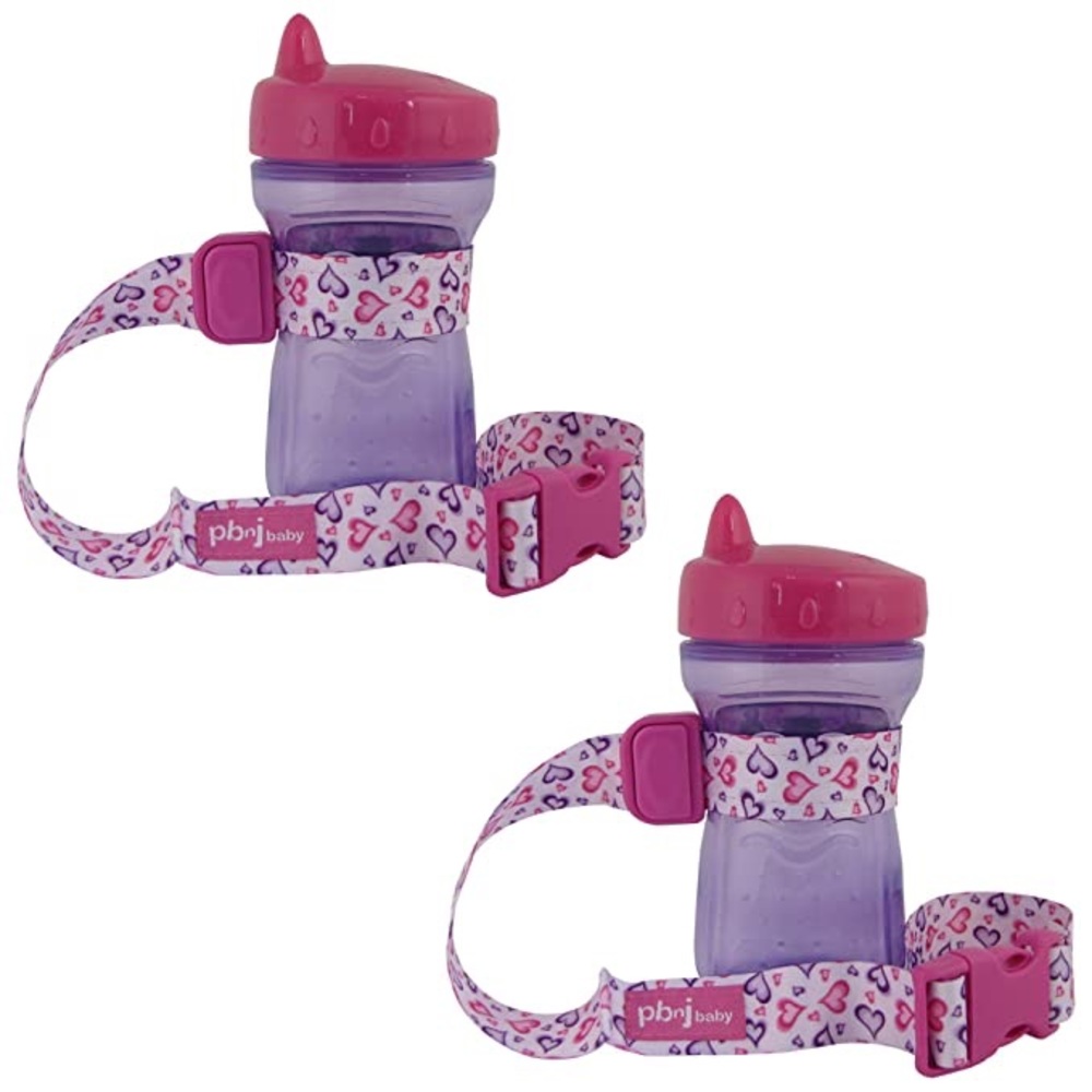 PBnJ Baby Pink And Purple Hearts SippyPal Sippy Cup Holder And Leash
